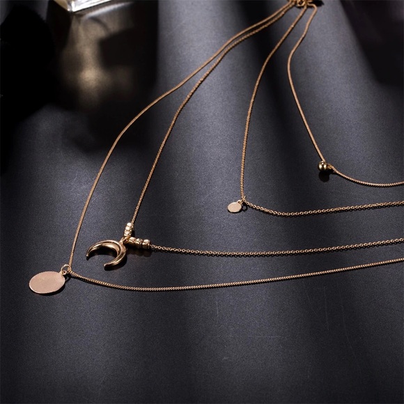 Gold Multi Layered Moon Pendant Necklace - Picture 3 of 4